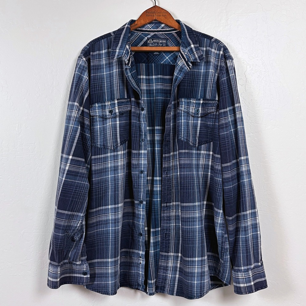 American Rag Plaid Shirt XL Blue Cotton Indie Workwear Casual Layer Mall Grunge‎
